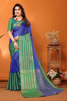 HITESH ENTERPRISE Self Design Banarasi Jacquard Saree(Blue)