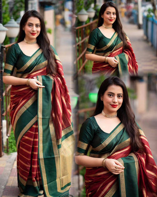 YASHIKA Printed Kanjivaram Silk Blend Saree(Maroon)
