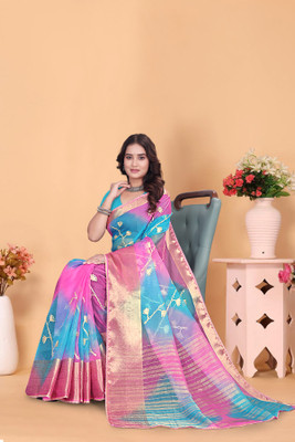 Aarunika SKT Solid/Plain Bollywood Organza Saree(Yellow)