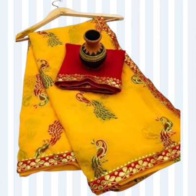 AGV Printed Bollywood Georgette Saree(Yellow)
