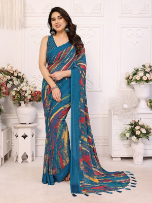 ROOP SUNDARI SAREES Floral Print Bollywood Georgette Saree(Multicolor)