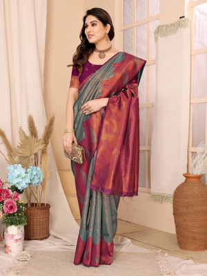 Soor Panchi Woven Banarasi Polyester Saree(Light Green)