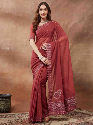 Tasrika Embellished Bollywood Georgette Saree(Maroon)