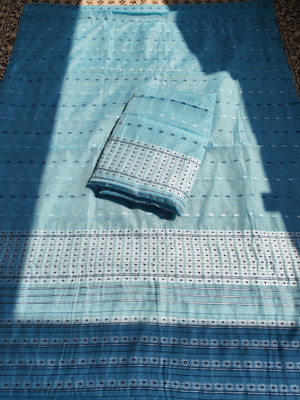 PNB Self Design Mekhela Chador Cotton Blend Saree(Blue, Light Blue)