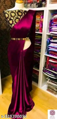 Julee Solid/Plain Bollywood Silk Blend Saree(Magenta)