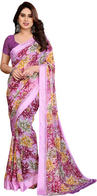 Moda Rapido Embellished, Floral Print Bollywood Georgette, Satin Saree(Purple)