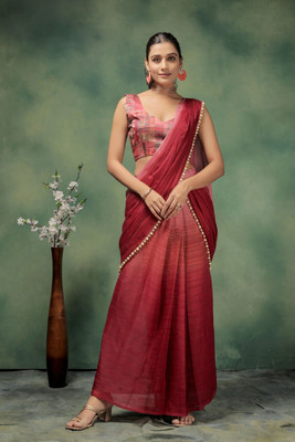 Rachna Solid/Plain Bollywood Chiffon Saree(Pink)