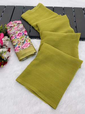 Sanskriti Synthetics Embellished Handloom Chiffon Saree(Green)