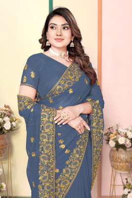 Radheradhey Embroidered Bollywood Georgette Saree(Grey)