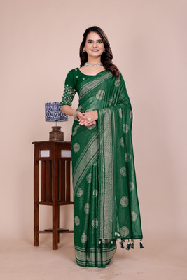 sareezaatrendz Woven, Self Design, Geometric Print Bollywood Georgette Saree(Green)