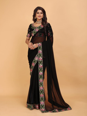 Tejal Creation Embroidered Bollywood Georgette Saree(Black)