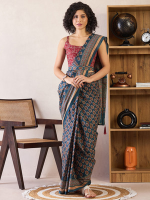 Divastri Printed Daily Wear Cotton Blend Saree(Blue)