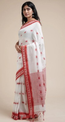 Dadavai Store Self Design Handloom Handloom Pure Cotton Saree(White)