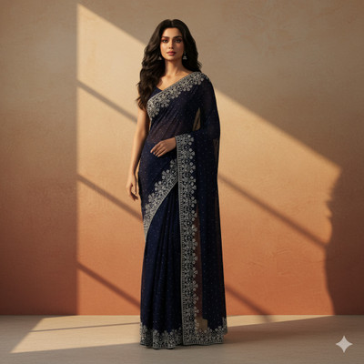 Sudev fashion Self Design Daily Wear Georgette Saree(Blue)