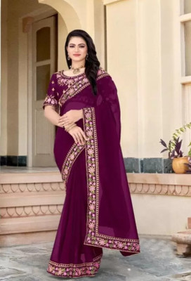 Tejal Creation Solid/Plain Bollywood Georgette Saree(Black)