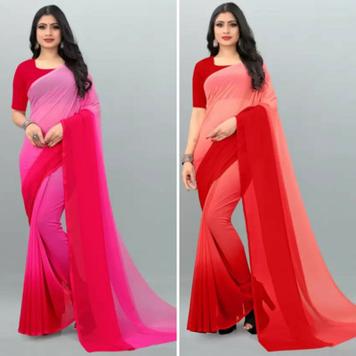 Anand Sarees Ombre Bollywood Georgette Saree(Pack of 2, Pink, Red)
