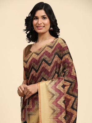 Rachna Striped Bollywood Art Silk Saree(Beige)