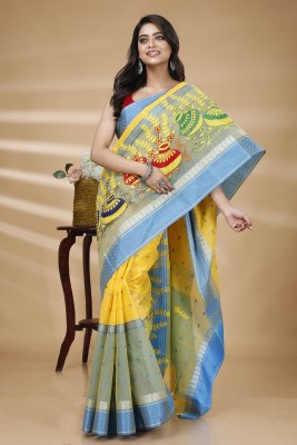 DipDiya Embroidered, Self Design, Woven Tant Pure Cotton Saree(Yellow)