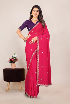 Zari and Ziba Embellished Bollywood Jimmy choo Saree(Red)
