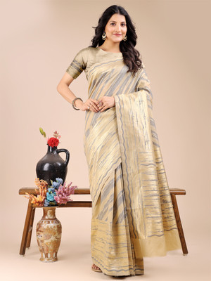 ASTITA Self Design Saree with Attached Blouse Cotton Blend Saree(Cream)