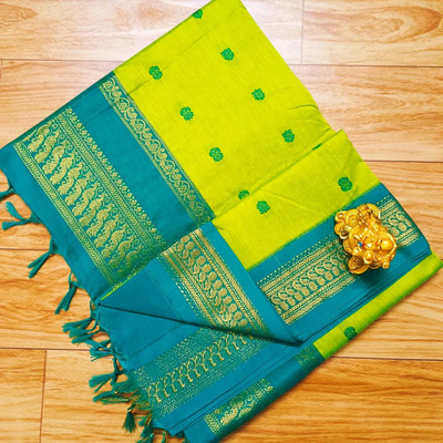 gadwal Embroidered Banarasi Cotton Blend Saree(Green)