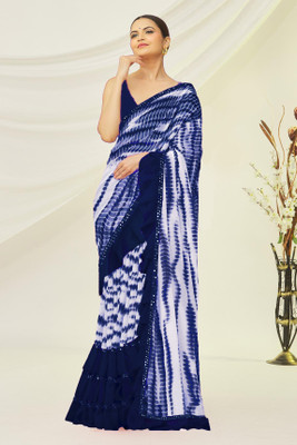 LIMTD Printed Bollywood Georgette, Chiffon Saree(Blue)