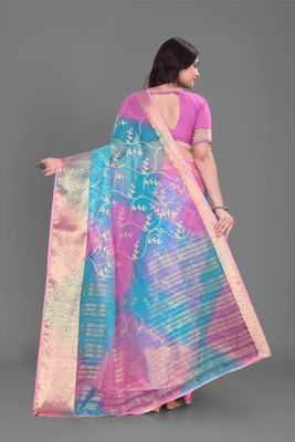 Aarunika MNT Solid/Plain Bollywood Organza Saree(Pink)