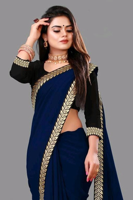 OKTAT Solid/Plain Bollywood Georgette Saree(Blue)