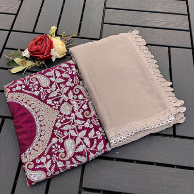 Ethina Fashion Solid/Plain Bollywood Chiffon Saree(Beige)