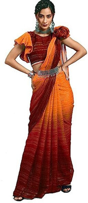 Apnisha Striped Bollywood Satin Saree(Maroon)