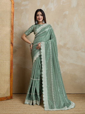 Tasrika Embroidered, Embellished Bollywood Silk Blend Saree(Green)