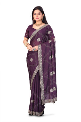 KHRITI FAB Embroidered Bollywood Georgette Saree(Purple)