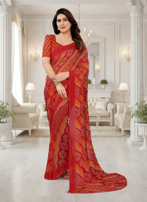 SmittenSmit Printed Bollywood Georgette Saree(Red)