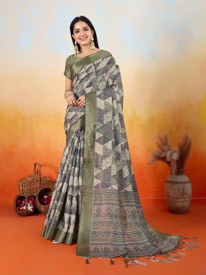 Divastri Digital Print, Printed, Woven Banarasi Tissue Saree(Green)