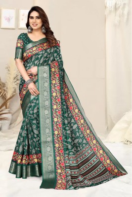 Divastri Floral Print, Printed Bollywood Silk Blend Saree(Green, Red)