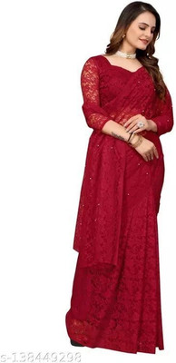 Fashion Nexa Self Design Bollywood Net Saree(Maroon)