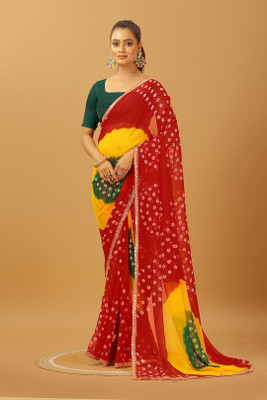 MAHARAJ SAREES Dyed Leheria Georgette Saree(Multicolor)