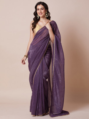 Sareemall Solid/Plain Bollywood Satin Saree(Purple)