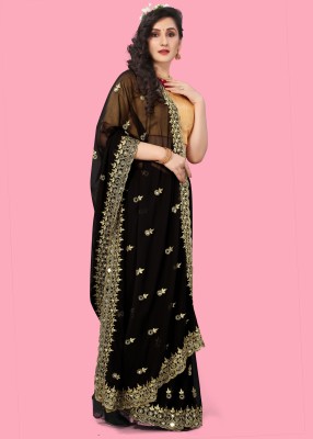 PRETTYAGE Self Design, Embroidered Bollywood Georgette Saree(Black)