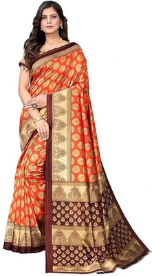 Kanooda Prints Printed Mysore Art Silk Saree(Orange)