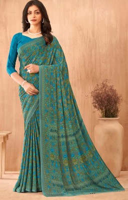 The Fashion Attire Floral Print Bollywood Crepe, Silk Blend Saree(Green)