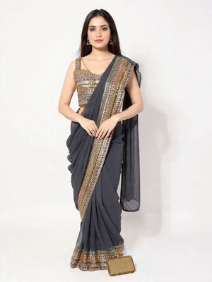 Riddhisworld Embroidered Bollywood Chiffon Saree(Grey)