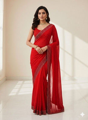 Shree Maashakti Trading Embellished Bollywood Pure Silk Saree(Pink)