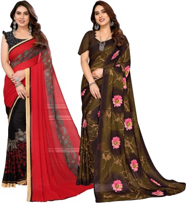 Anand Sarees Printed Daily Wear Georgette Saree(Pack of 2, Maroon, Brown)