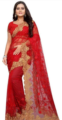 FINERFLY Embroidered Bollywood Net Saree(Red)