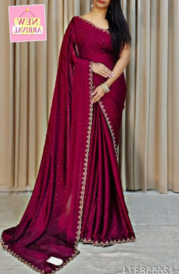 ADITYCREATION Embellished Handloom Satin Saree(Maroon)