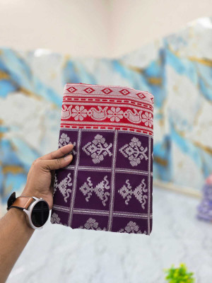 Tilfelle Woven, Temple Border Sambalpuri Silk Blend Saree(Purple, Red)