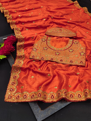 Darshan fab Embroidered Chinnalapattu Pure Silk Saree(Orange)
