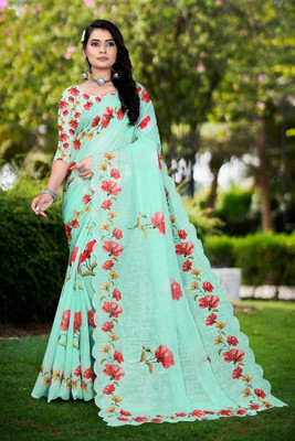 supalee tex Digital Print Bollywood Linen Saree(Light Green)
