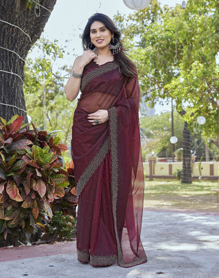 YASHIKA Printed Bollywood Tissue Saree(Maroon)